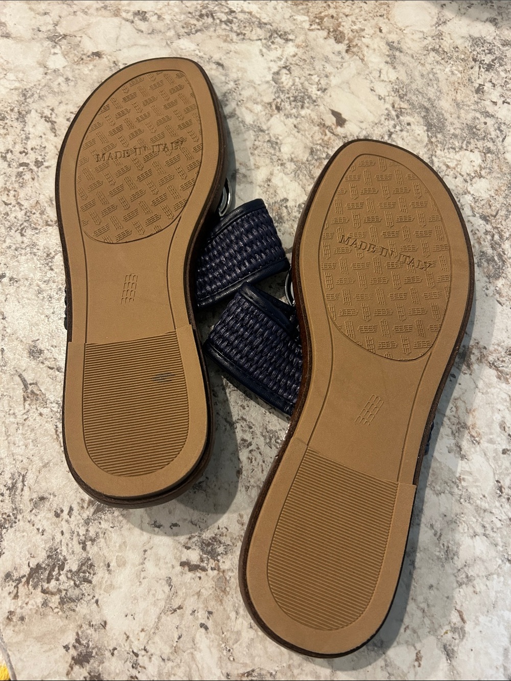 Italian Shoemakers Navy Braided Thong Sandals with Silver Ring - Picture 4 of 4